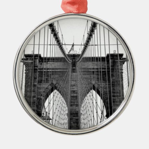 Black White Brooklyn Bridge New York Metal Ornament