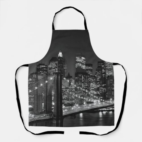 Black White Brooklyn Bridge New York Night Apron