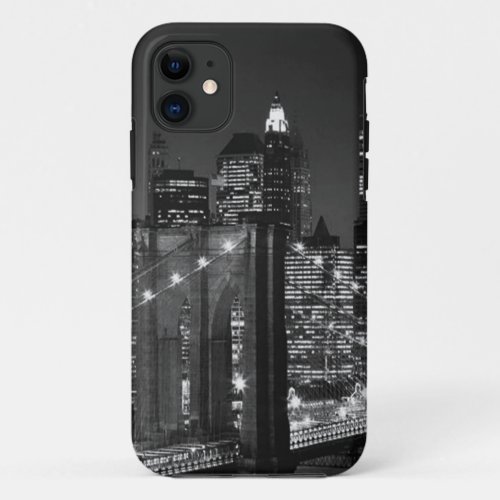 Black White Brooklyn Bridge New York Night iPhone 11 Case