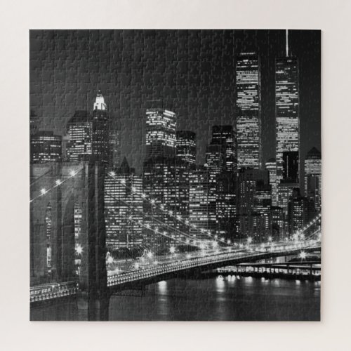 Black White Brooklyn Bridge New York Night Jigsaw Puzzle