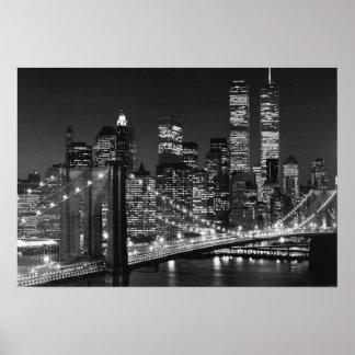 Black White Brooklyn Bridge New York Night Poster