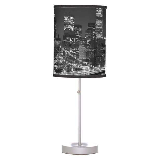 Black White Brooklyn Bridge New York Night Table Lamp (Front)