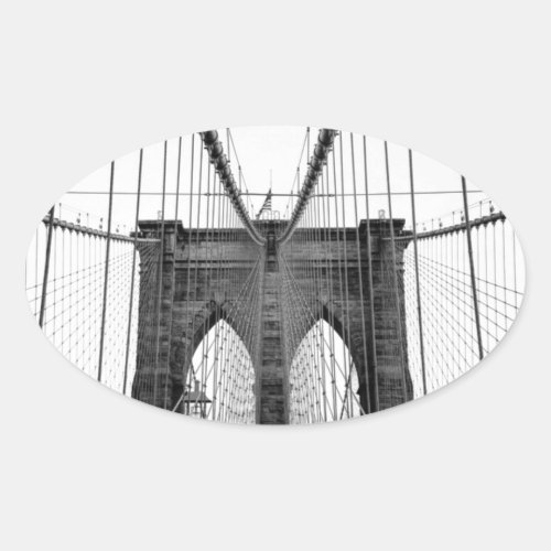 Black White Brooklyn Bridge New York Oval Sticker