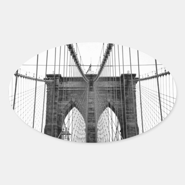 Black White Brooklyn Bridge New York Oval Sticker (Front)