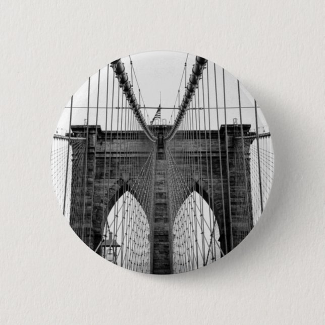 Black White Brooklyn Bridge New York Pinback Button (Front)