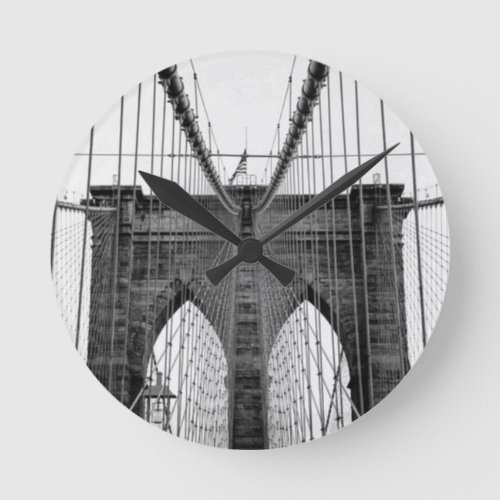 Black White Brooklyn Bridge New York Round Clock