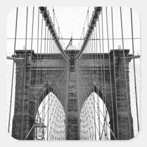 Black White Brooklyn Bridge New York Square Sticker