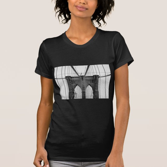 Black White Brooklyn Bridge New York T-Shirt (Front)