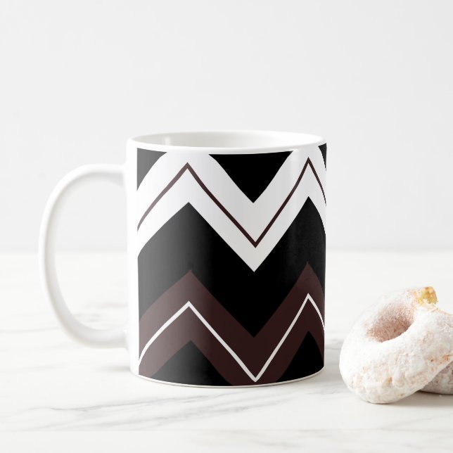 Black White Brown Chevron Stripe  Coffee Mug (With Donut)
