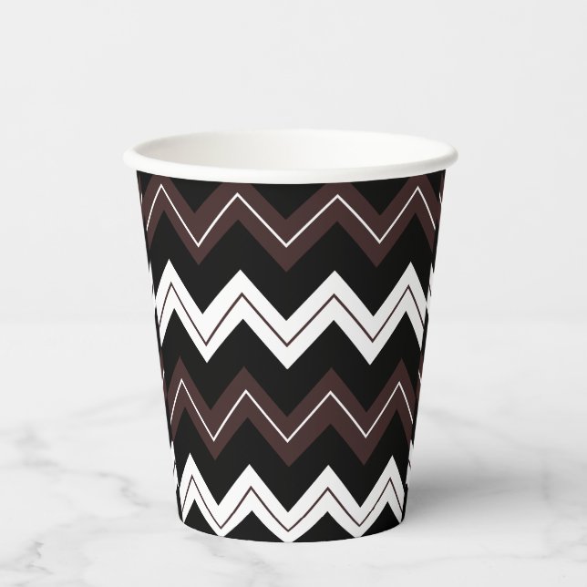 Black White Brown Chevron Stripe  Paper Cups (Front)