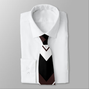 Black White Brown Chevron Stripe Pattern Neck Tie