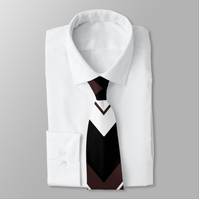 Black White Brown Chevron Stripe Pattern Neck Tie (Tied)