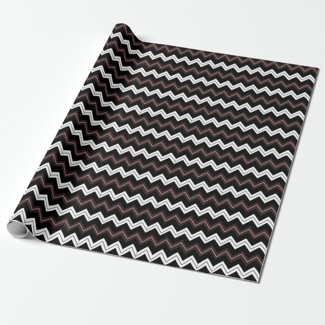 Black White Brown Chevron Stripe  Wrapping Paper (Unrolled)