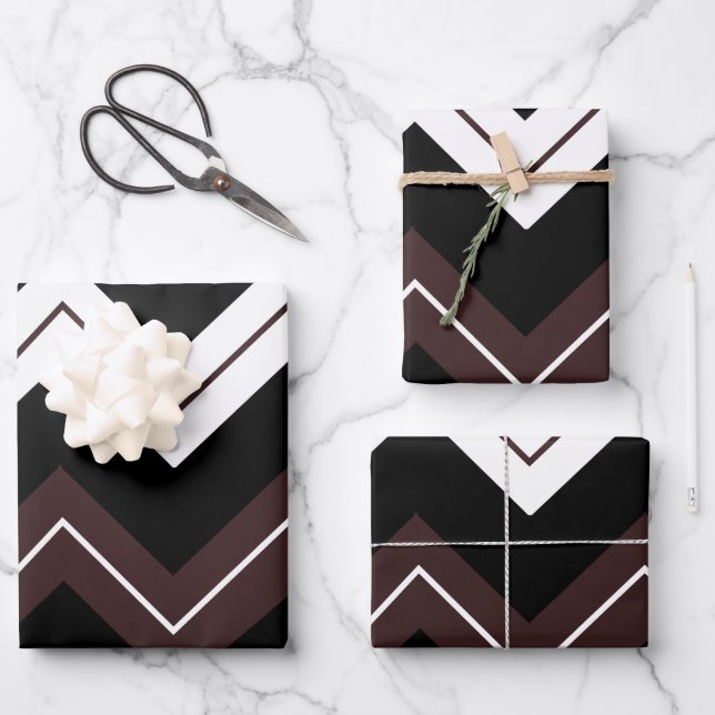 Black White Brown Chevron Stripe  Wrapping Paper Sheets (Front)
