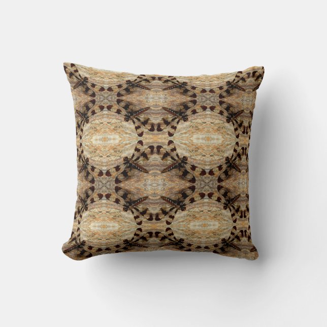 Black, white brown  dragonfly pattern solid back throw pillow (Front)
