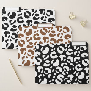 Black White Brown Leopard Animal print pattern File Folder