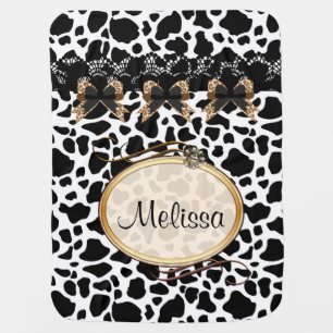 Black White & Brown Leopard Bows Baby Blanket