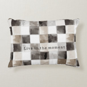 Black White Brown Squares Accent Pillow