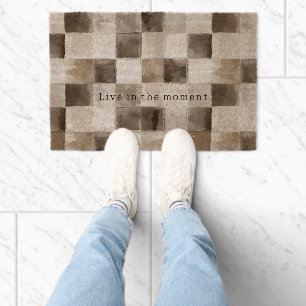 Black White Brown Squares Fiber Doormat