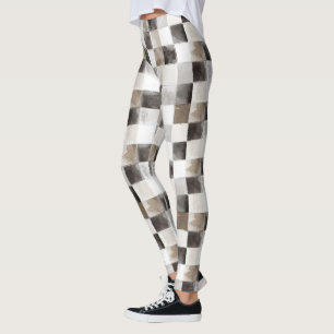 Black White Brown Squares Leggings