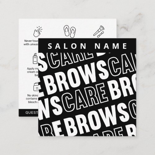 Black White Brows Aftercare PMU Brow Instructions  Square Business Card