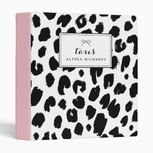 Black & White Brush Leopards Pattern Personalized 3 Ring Binder
