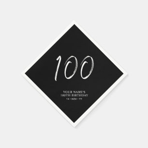 Black & White Brush Script 100th Birthday Party Napkins