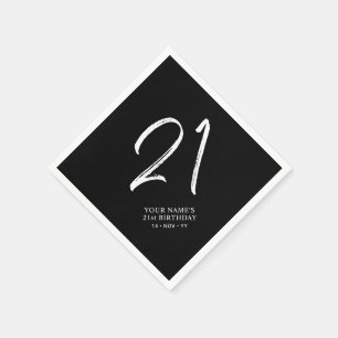 Black & White Brush Script 21st Birthday Party Napkins