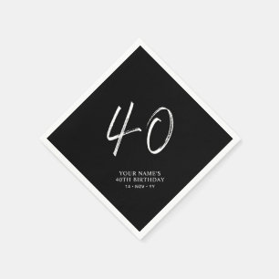 Black & White Brush Script 40th Birthday Party Napkins