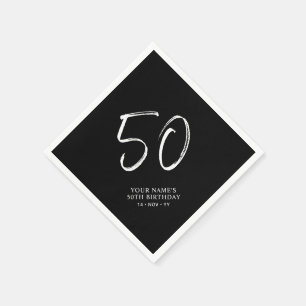 Black & White   Brush Script 50th Birthday Party  Napkins
