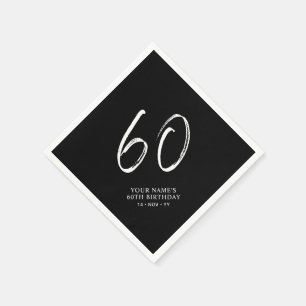Black & White   Brush Script 60th Birthday Party  Napkins