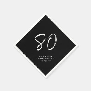 Black & White Brush Script 80th Birthday Party Napkins