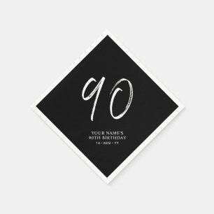 Black & White Brush Script 90th Birthday Party Napkins