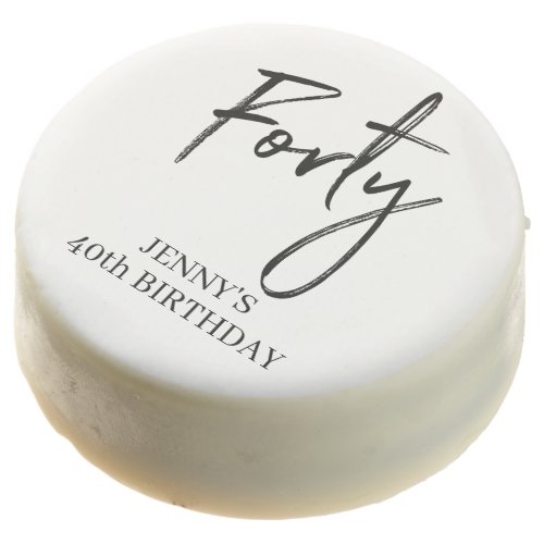 Black  White Brush Script Forty 40th Birthday  Chocolate Covered Oreo