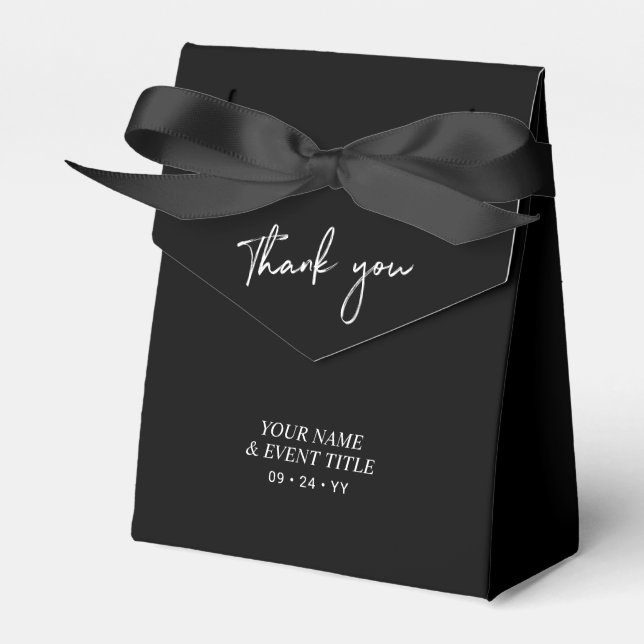 Black & White | Brush Script Party Thank you Favor Boxes (Front Side)