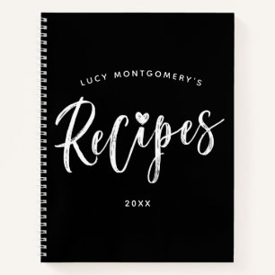 Black White Brush Script Recipe Notebook