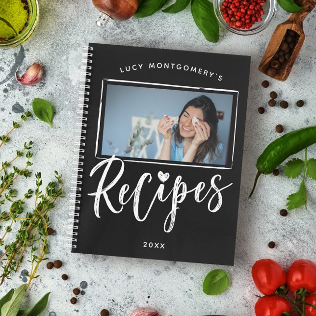 Black White Brush Script Recipes Photo Notebook (Creator Uploaded)