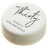 Black & White Brush Script Thirty 30th Birthday Chocolate Covered Oreo (Angled)