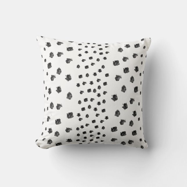 Black White Brush Spots Throw Pillow (Front)