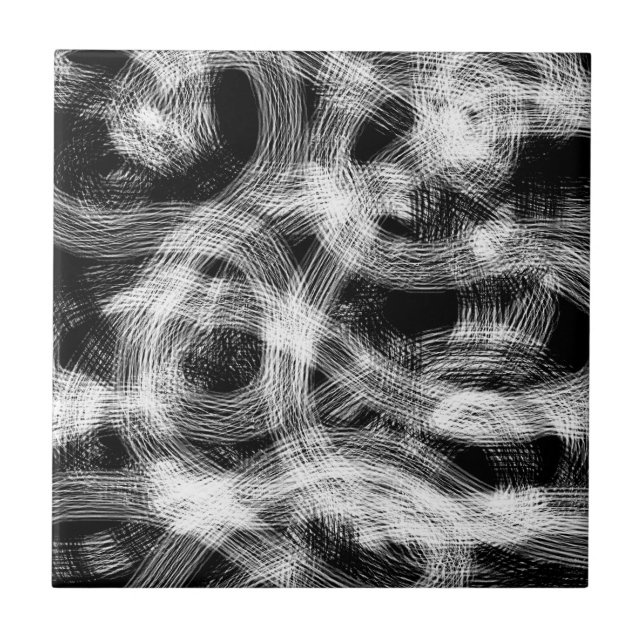 Black & White Brush Stroke Squiggles Tile (Front)