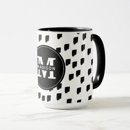 Black  White Brushstroke Monogram Mug