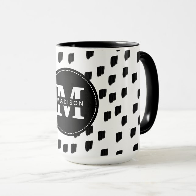 Black & White Brushstroke Monogram Mug (Front Right)