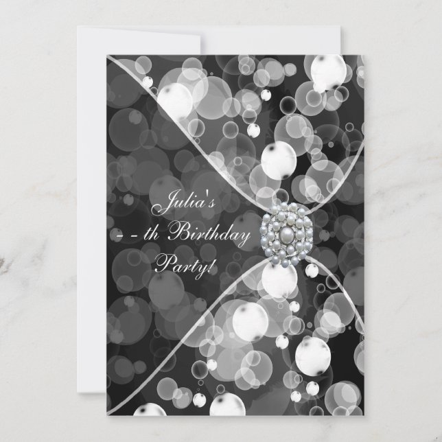Black White Bubbles Any Number Birthday Party Invitation (Front)