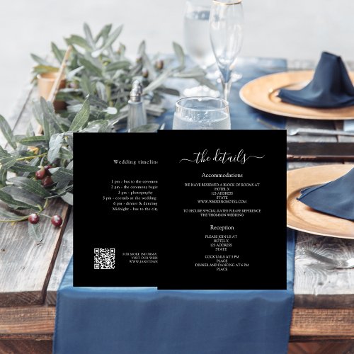 Black white budget wedding program details QR code Flyer