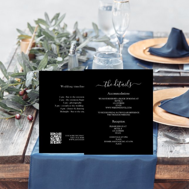 Black white budget wedding program details QR code Flyer (Creator Uploaded)