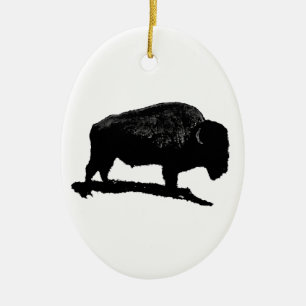 Black & White Buffalo Ceramic Ornament