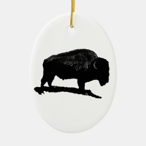 Black  White Buffalo Ceramic Ornament