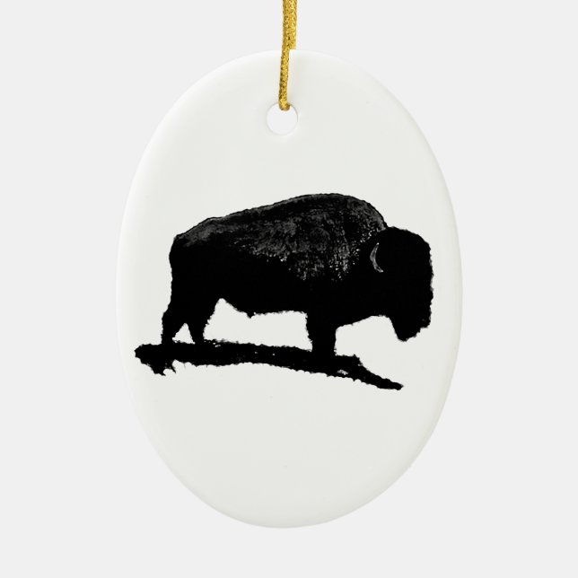 Black & White Buffalo Ceramic Ornament (Front)