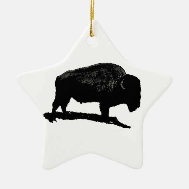 Black & White Buffalo Ceramic Ornament (Front)