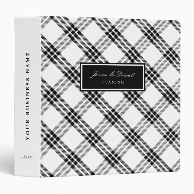 Black & White Buffalo Check 3 Ring Binder (Front/Spine)